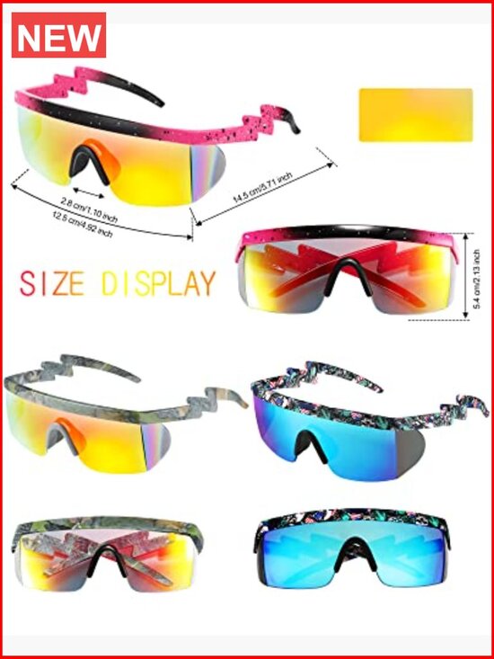 3 Pairs Retro Semi Rimless Sunglasses 80s 90s Zigzag Colored Lens main image 4